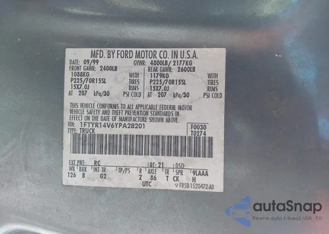 2000 Ford Ranger Xl/Xlt from USA, damaged, VIN 1FTYR14V6YPA28201